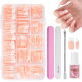 Juego de 240 puntas de uñas postizas, prensa francesa en uñas postizas, prensa en uñas francesas, 12 tamaños, uñas postizas con pegamento para mujeres y hombres (blanco desnudo, almendra mediana)