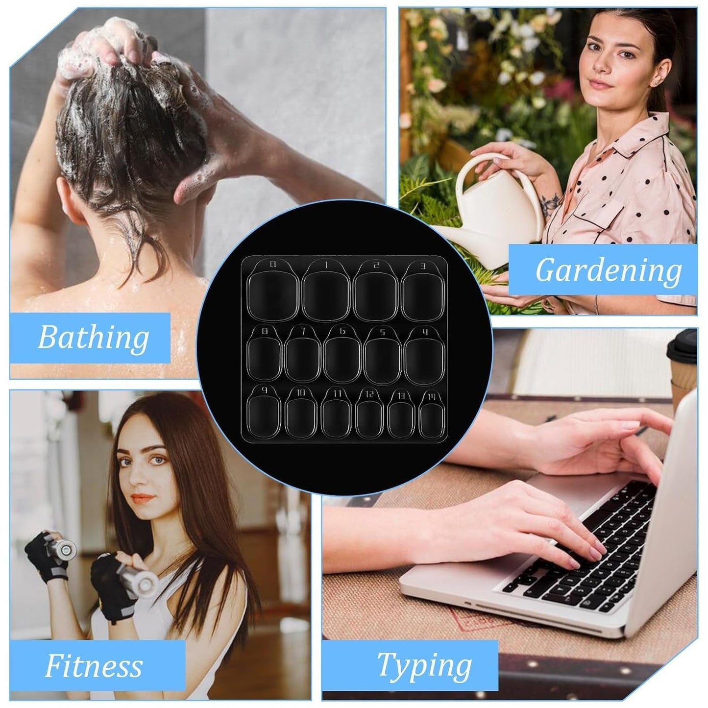 15 Hojas/450 Piezas Almohadillas Adhesivas para Uñas, 15 Tamaños de Almohadillas Adhesivas para Uñas Transparentes, Gel de Gelatina de Doble Cara, Adhesivo para Uñas, Presione sobre las Uñas, Almohadillas Adhesivas para Accesorios de Decoración de Manicura DIY