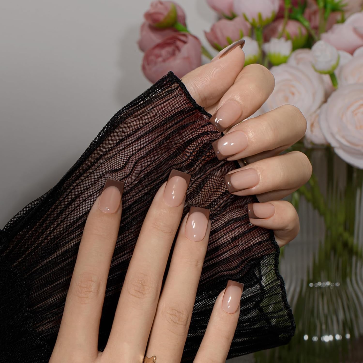 Uñas Postizas De Punta Francesa Corta - 30 Piezas De Uñas Negras Para Pegar En Uñas Cuadradas Cortas, Uñas Postizas De Punta Francesa Con Pegamento, Juego De Uñas Artificiales Cuadradas Para Mujeres