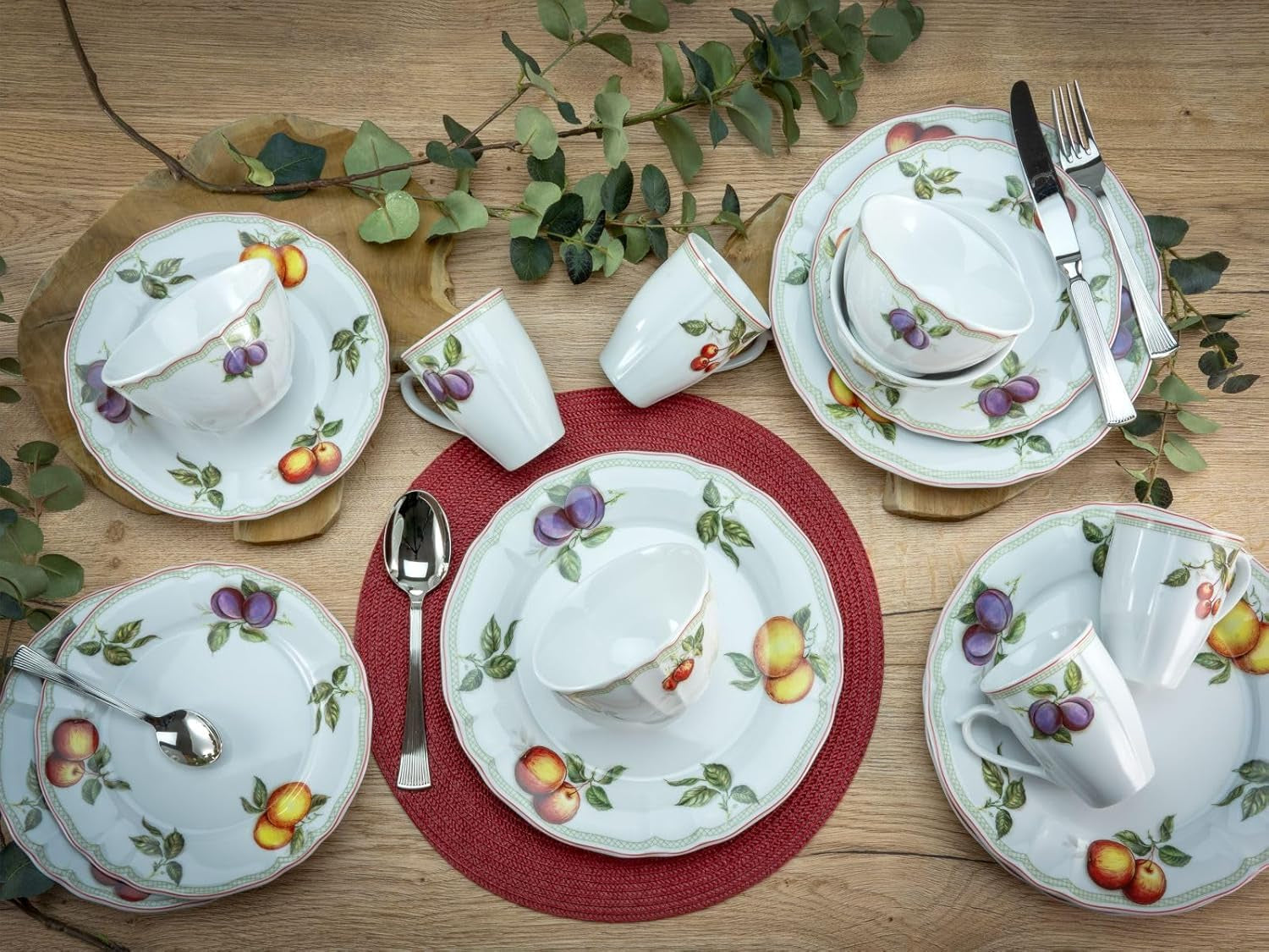 CreaTable, 16999, serie Flora ORCHARD, juego de vajilla de 16 piezas para 4, servicio combinado de porcelana, apto para lavavajillas y microondas, fabricado en Europa