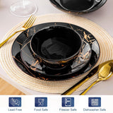 LOVECASA Daphne Series Juego de vajilla de porcelana SWEET Juego combinado de 24 piezas Platos llanos de diseño dorado Platos de postre Cuencos de cereales y platos llanos para 6
