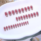 Moonglow Uñas Postizas Magnéticas Cortas, Rosa Almendra Rojo Degradado Brillo Ojo de Gato con Pegamento, Rosa Rojo Ombre Brillo Fototerapia Uñas Artificiales para Mujeres y Niñas