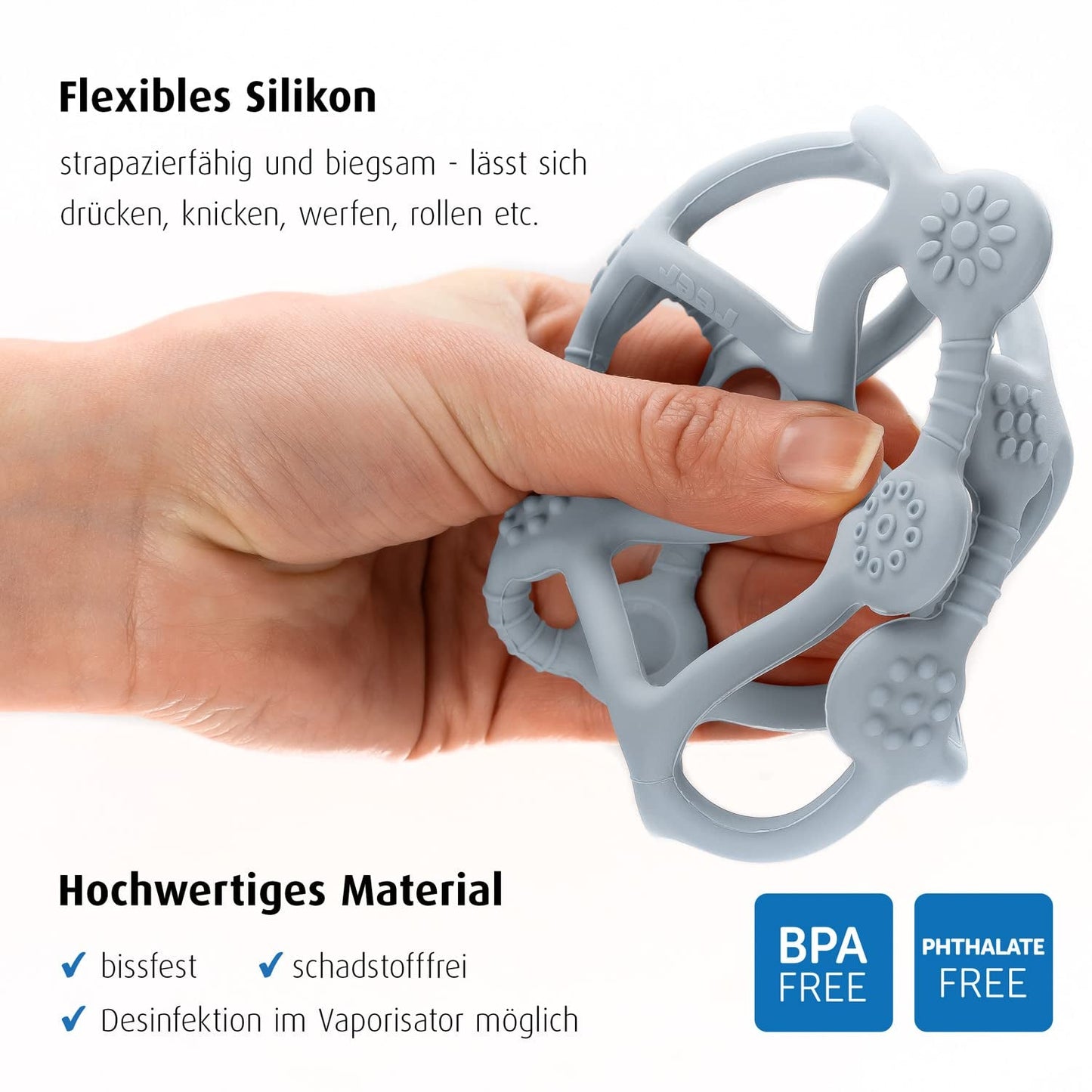 Reer Bite&Play - Pelota y receptor para mordedor de bebé, anillo mordedor y juguete para niños pequeños, gran regalo