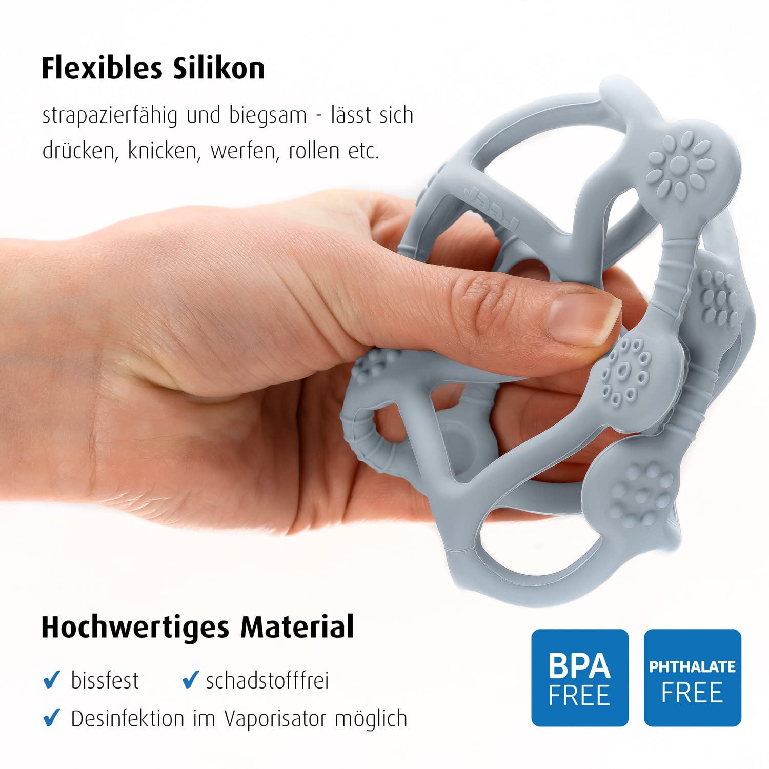 Reer Bite&Play - Pelota y receptor para mordedor de bebé, anillo mordedor y juguete para niños pequeños, gran regalo