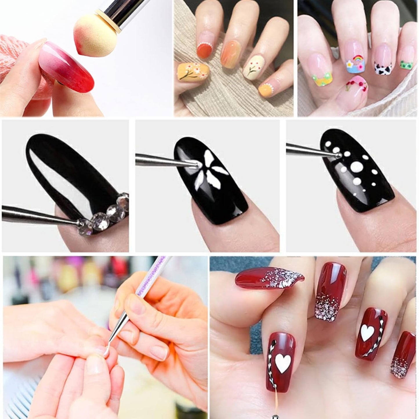 Juego de 6 pinsel para uñas, doble punta Nageldesign Pinsel, juego de pinsel acrílico para decoración de uñas, herramienta de punteado para decoración de uñas DIY (mit 1 Schwammbürste)