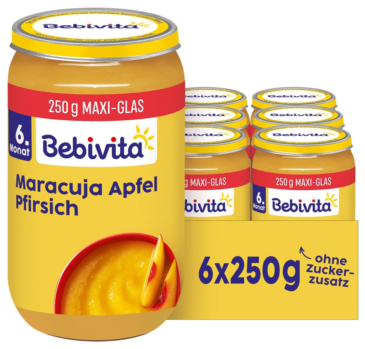 Melocotones y maracuyá en zumo de manzana, 250g, paquete de 6 (6x250g)