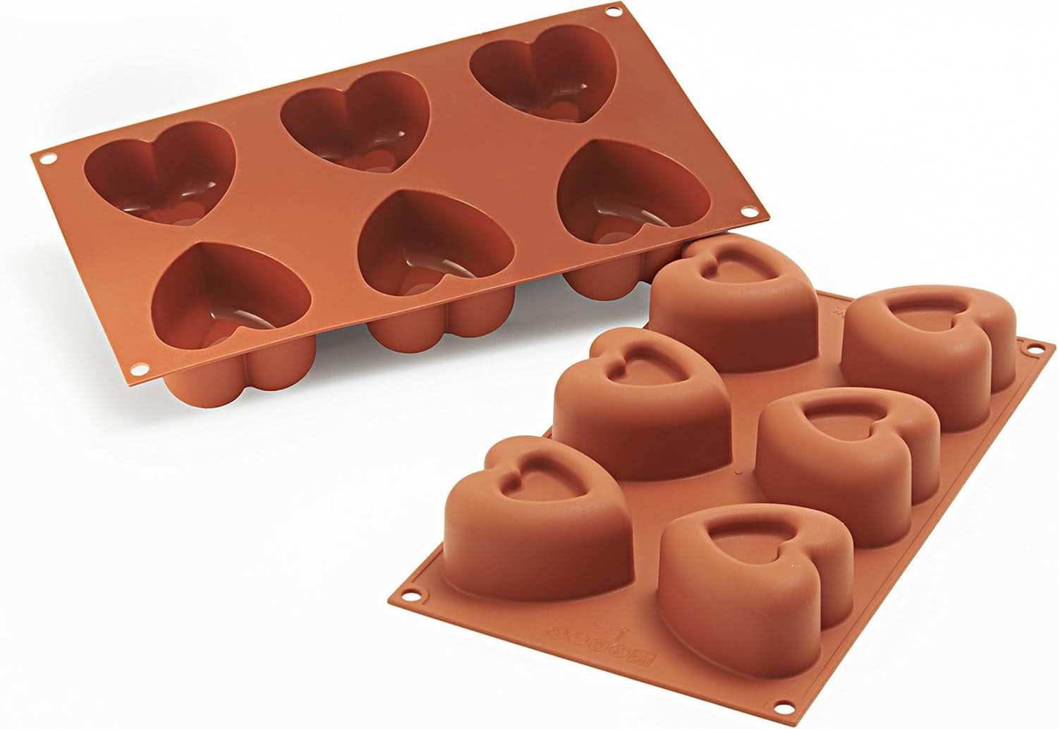 Silikomart 20.036.00.0060 SF 036, Kitchen Heart Naty Shop L (69,5 x 72 mm, profundidad 39,5 mm. Volumen: 6 x 125 ml) Sf124 Passion, 6 x corazones con muescas