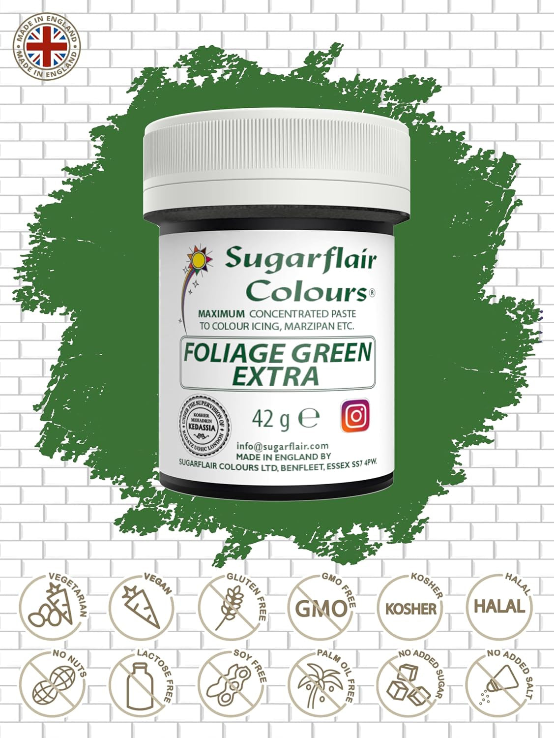 Colorante alimentario verde de follaje concentrado Sugarflair Max, colorante alimentario de mazapán y fondant altamente concentrado, colorante en pasta concentrado Max - 42 g
