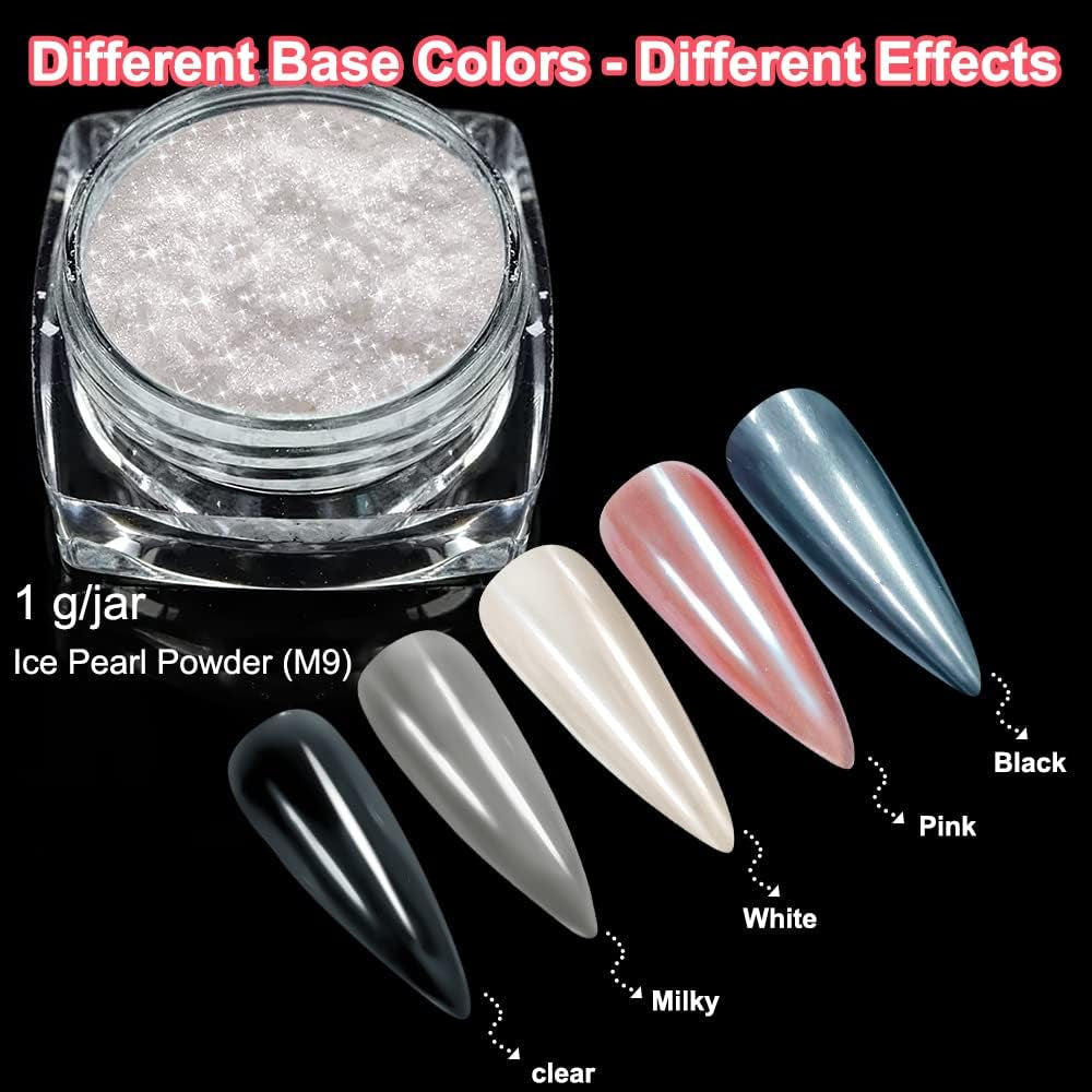 2 Schachteln Weiße Perle Chrom Nagelpuder - Pulverizador de pigmento cromado Aurora Ice Shimmer transparente para uñas, Donut glaseado Glitzerpuder Nails Spiegeleffekt-Glitter Nagelkunst-Pulver para bricolaje-Salón