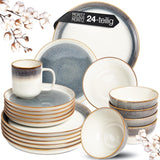 Moritz & Moritz TARENTO Vajilla para 6 personas de 24 piezas, gris - Elegante juego de platos de gres de alta calidad - El juego de vajilla incluye 6 platos llanos, 6 platos de postre, 6 platos llanos y 6 tazas