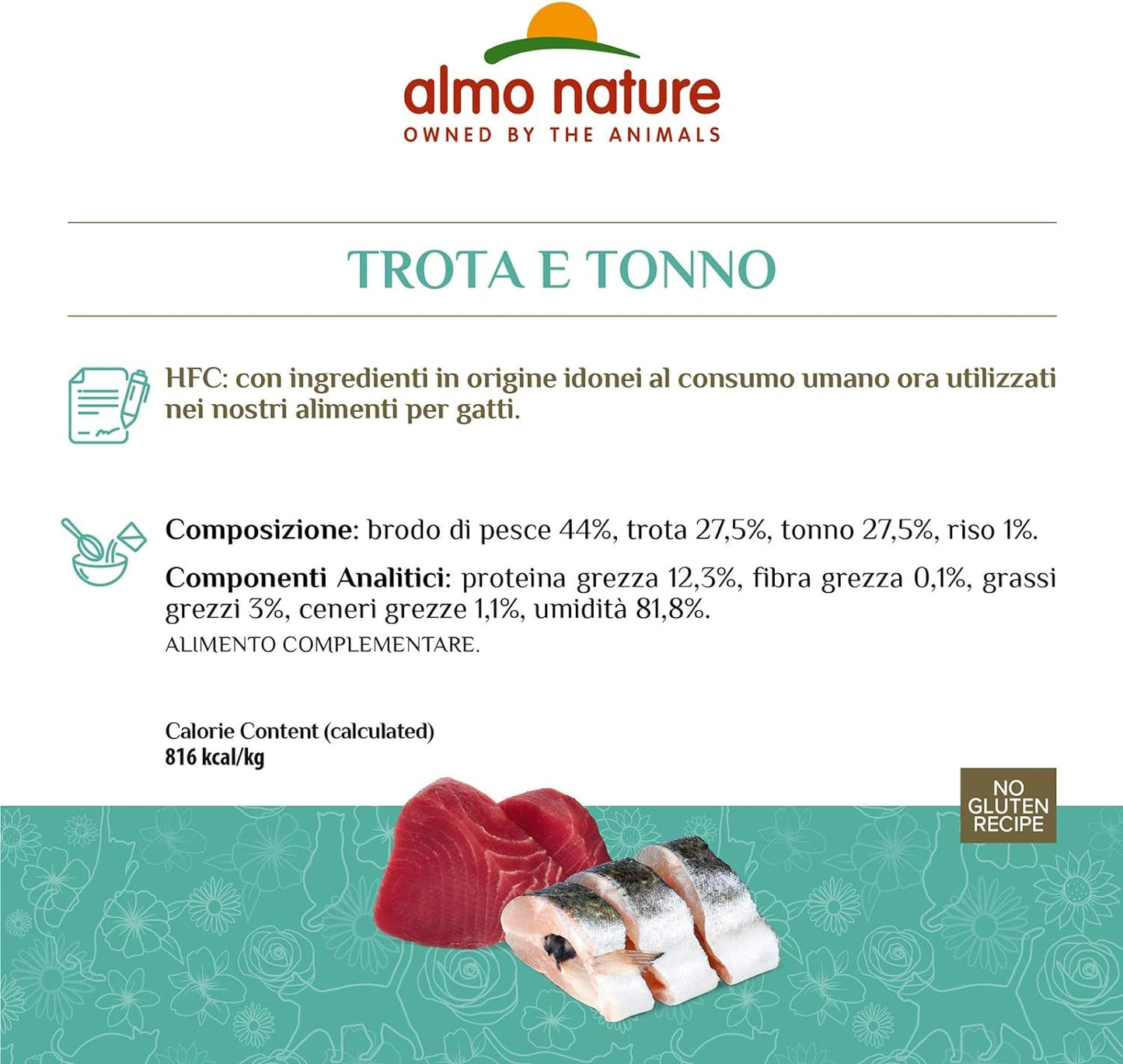 Almo Nature HFC Jelly - Comida húmeda para gatos adultos - Trucha y Atún - Calidad humana, Sin gluten - 6 x 70g