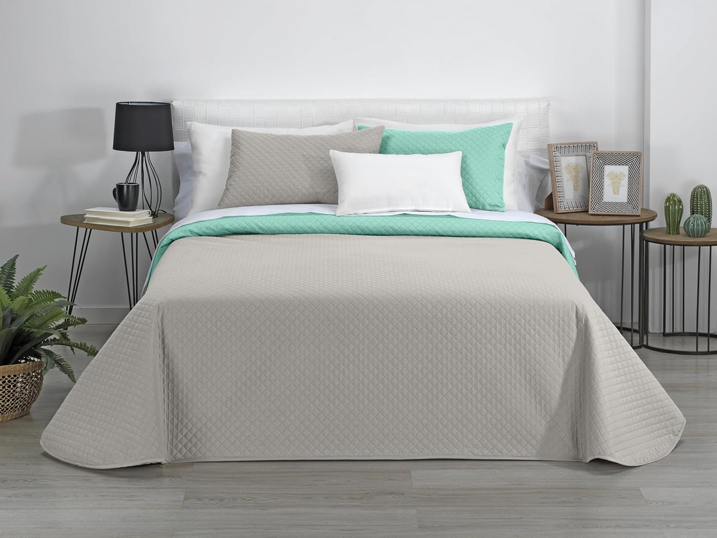 AVA | Edredón Reversible | Para todas las estaciones | Color - Beige/Turquesa | Para Cama 180 Cm. (270 X 270 Cm. Ancho X Alto) | Edredón acolchado Edredones y colchas Naty Tienda