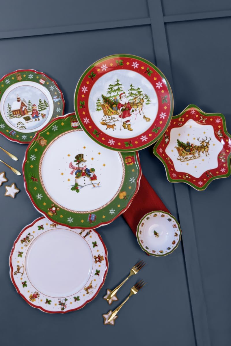 Hutschenreuther Happy Wintertime Red Christmas - Vajilla para 6 personas, porcelana, multicolor, 6 platos de desayuno, 6 platos llanos y 6 platos llanos, apto para lavavajillas y microondas
