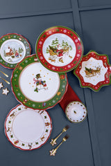 Hutschenreuther Happy Wintertime Red Christmas - Vajilla para 6 personas, porcelana, multicolor, 6 platos de desayuno, 6 platos llanos y 6 platos llanos, apto para lavavajillas y microondas