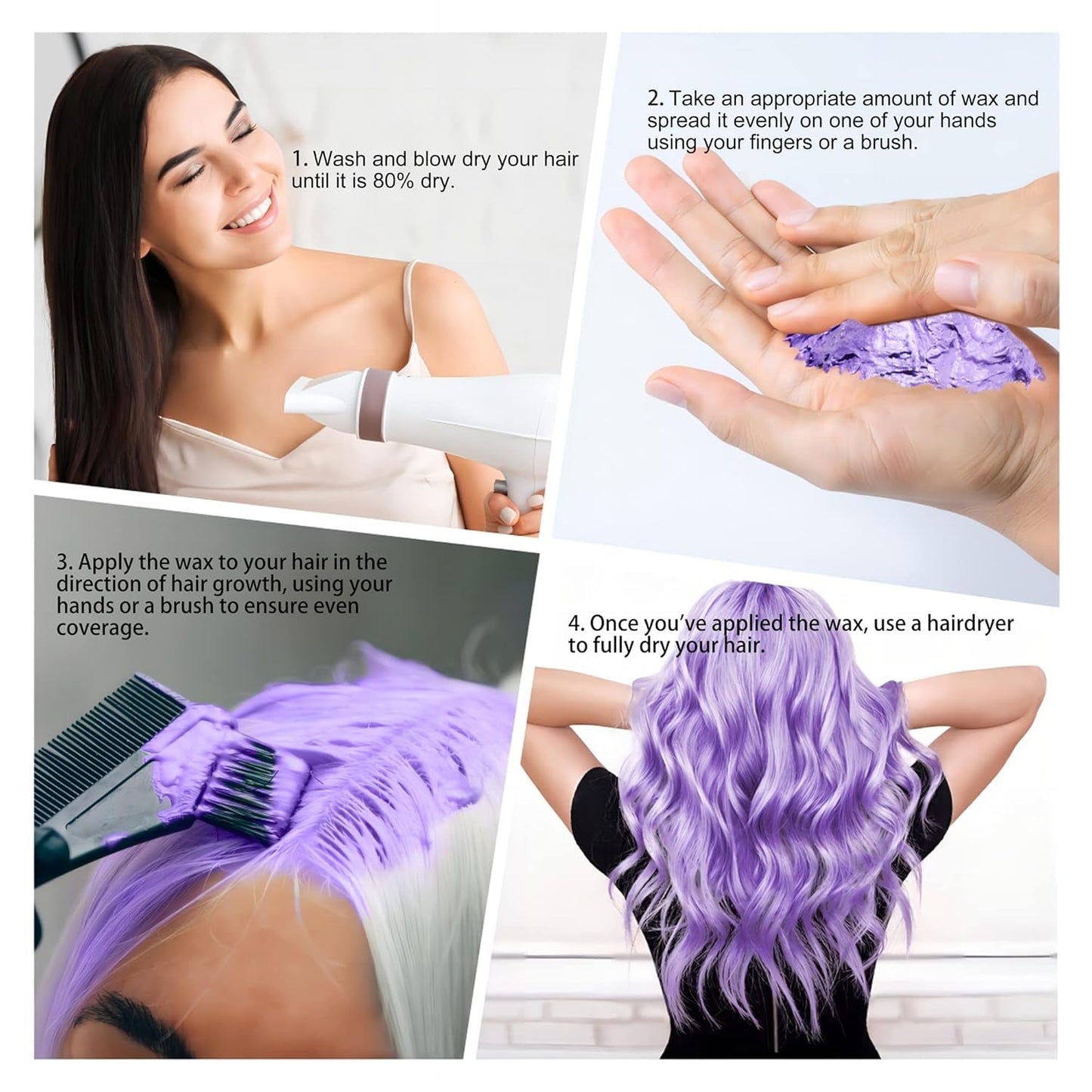 Tinte para el cabello morado de 4.23 oz, color de cabello temporal con pinceles, cera para el tono del cabello para hombres y mujeres, crema para el cabello instantánea, pomada de peinado natural, DIY Cosplay, cera para el cabello de Halloween, tinte para el cabello Naty Shop
