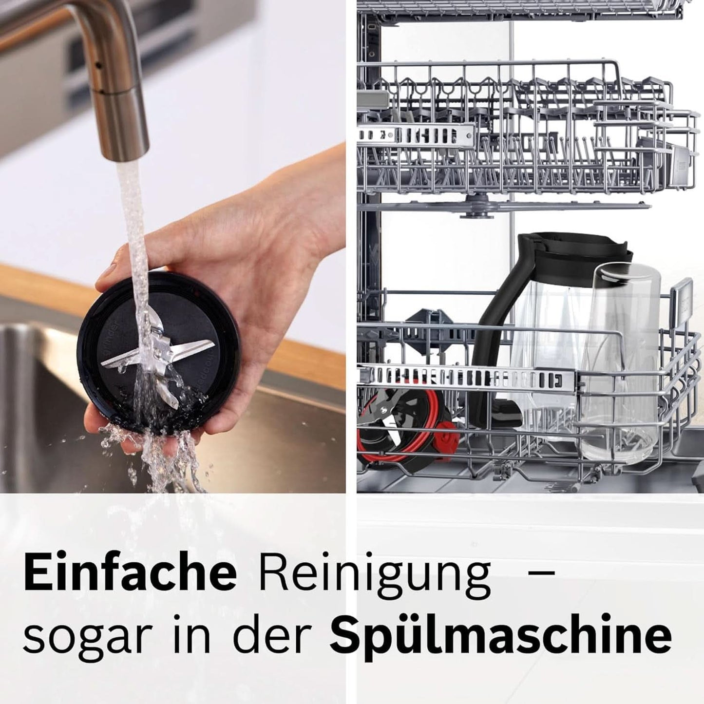 Bosch Batidora de pie Vitapower Serie 4 MMB6174SN, Verbesserte Version, Hochwertige Edelstahl-Klingen, 1.5L Glassbehälter, 0.6L To-Go-Flasche, Spülmaschinenfeste Teile, 30.000 U/Min, 1200 W, Silver Kitchen Naty Shop