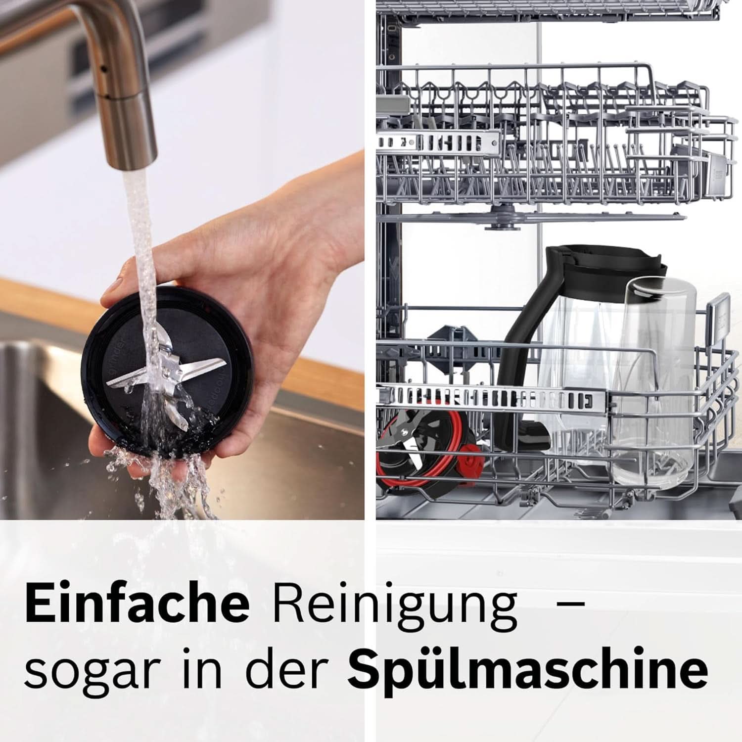 Bosch Batidora de pie Vitapower Serie 4 MMB6174SN, Verbesserte Version, Hochwertige Edelstahl-Klingen, 1.5L Glassbehälter, 0.6L To-Go-Flasche, Spülmaschinenfeste Teile, 30.000 U/Min, 1200 W, Silver Kitchen Naty Shop