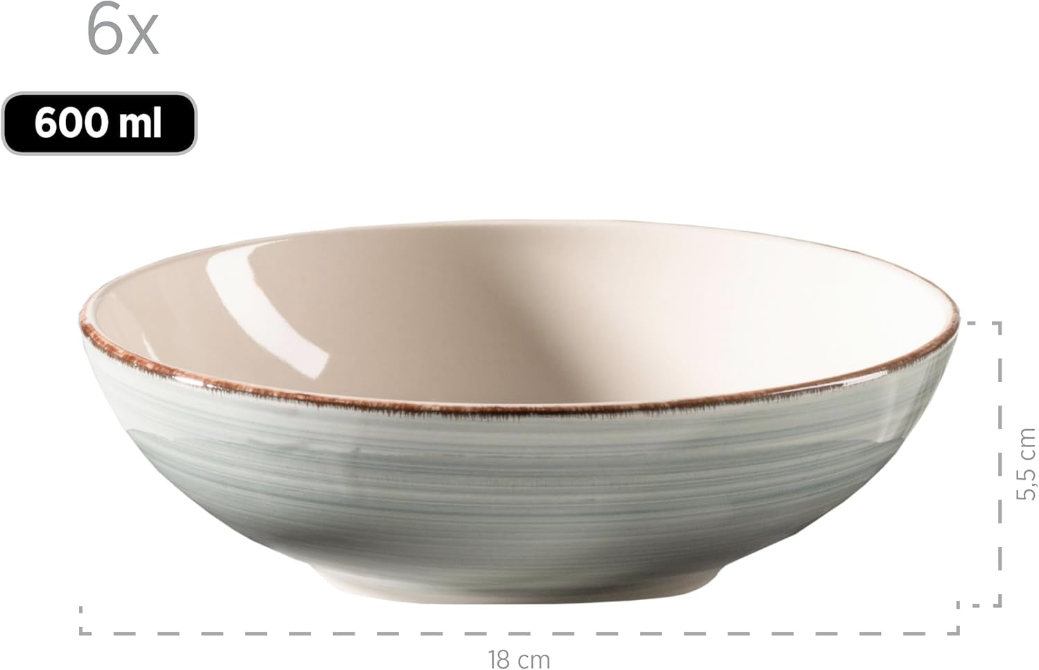 MÄSER 931875 Bel Tempo II Vajilla para 6 personas con aspecto vintage moderno, servicio de mesa de 18 piezas, vajilla de cerámica pintada a mano, gres, azul humo