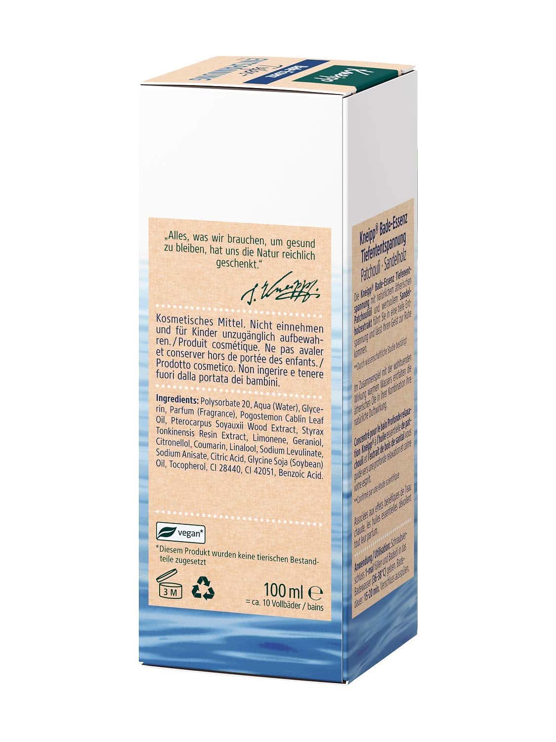 Kneipp, aceite de baño con aceite esencial natural de pachulí y extracto de sándalo para una relajación profunda y calmante, 100ml Naty Shop