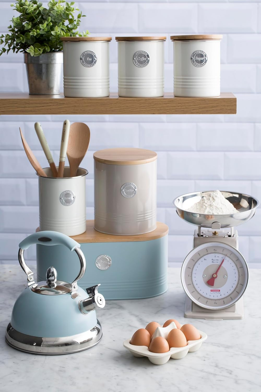 Colección LIVING, azucarero con tapa | pastel crema | caja de almacenamiento 1 L cocina para azúcar | azucarero de acero con tapa | Tarros herméticos de bambú con tapa Naty Shop Cajas de almacenamiento de alimentos