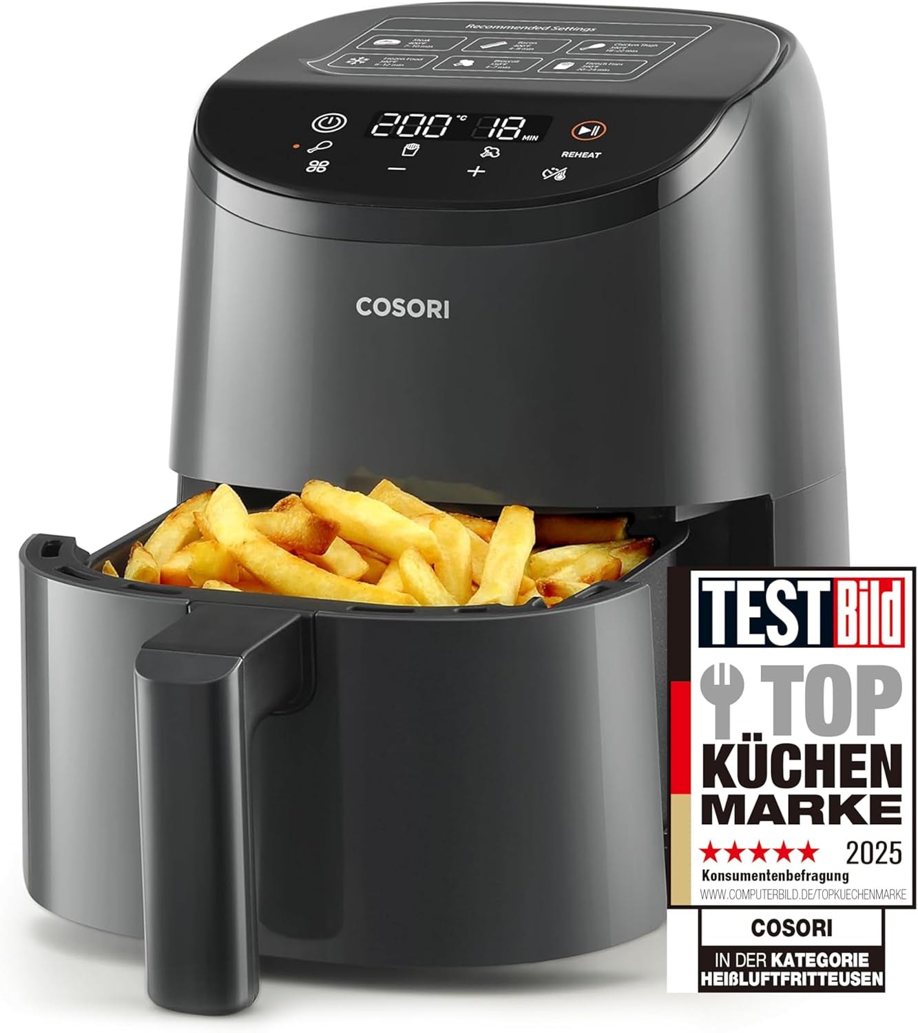 COSORI Freidora de Aire Caliente, Freidora de Aire 12 en 1 XXL 6,2 L, Freidora de Aire Caliente con Ventana de Vista y Recordatorio de Revolver, 80 Recetas Electrodomésticos Naty Shop Negro Claro 2L Mini