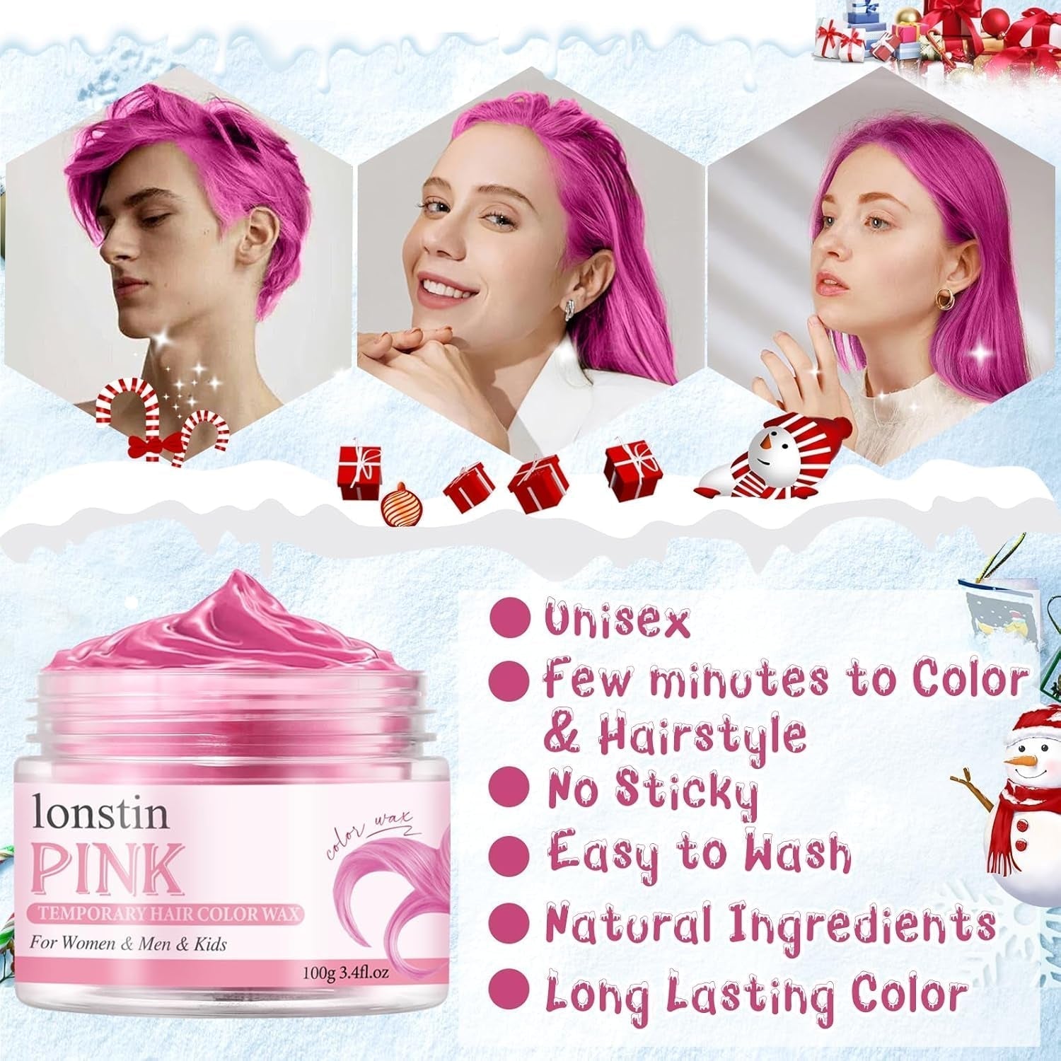 Tinte para el cabello temporal rosa lavable Cera para el cabello temporal Color Peinado natural Pomada Tinte para el cabello lavable para hombres Mujeres Fiesta Cosplay Halloween Navidad Tinte para el cabello Naty Shop