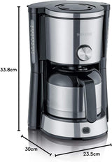 SEVERIN Cafetera espresso "TypeSwitch" con jarra térmica, AromaSwitch para elegir entre 2 perfiles de preparación, cafetera para hasta 10 tazas, 1000W, acero inoxidable cepillado-negro, KA 4845