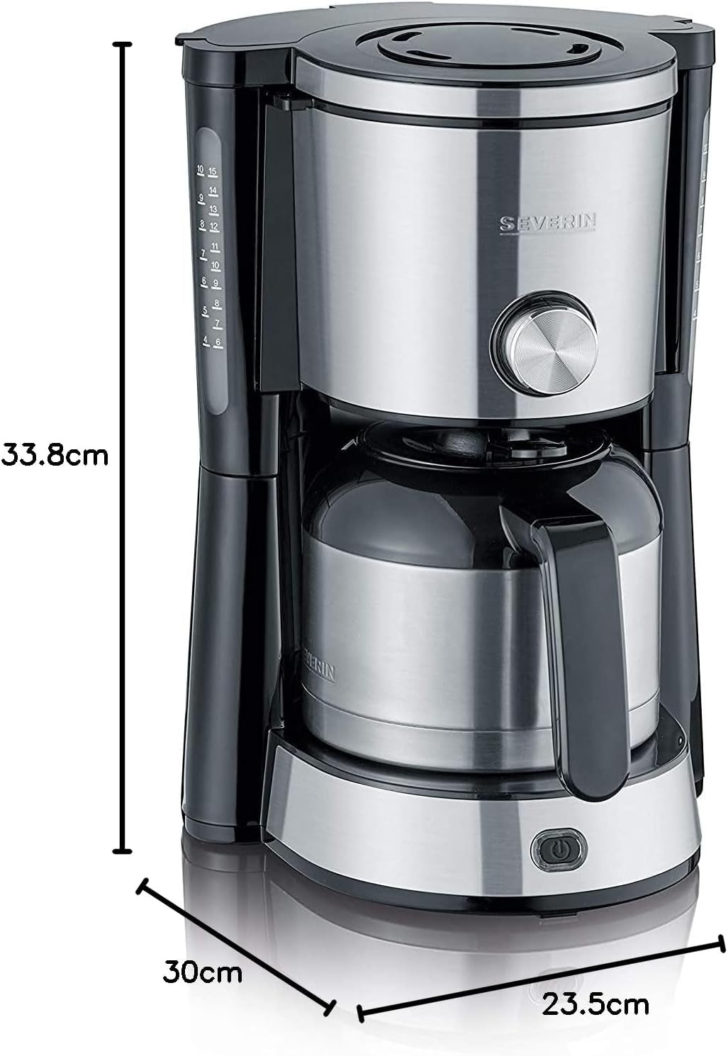 SEVERIN Cafetera espresso "TypeSwitch" con jarra térmica, AromaSwitch para elegir entre 2 perfiles de preparación, cafetera para hasta 10 tazas, 1000W, acero inoxidable cepillado-negro, KA 4845