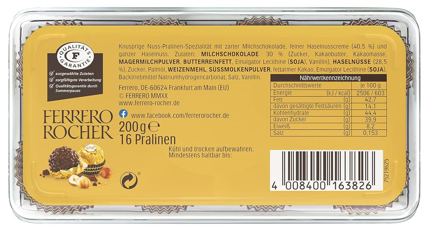 Ferrero Rocher - Especialidad de praliné de nueces crujiente y cremoso - 5 paquetes de 16 bombones individuales cada uno