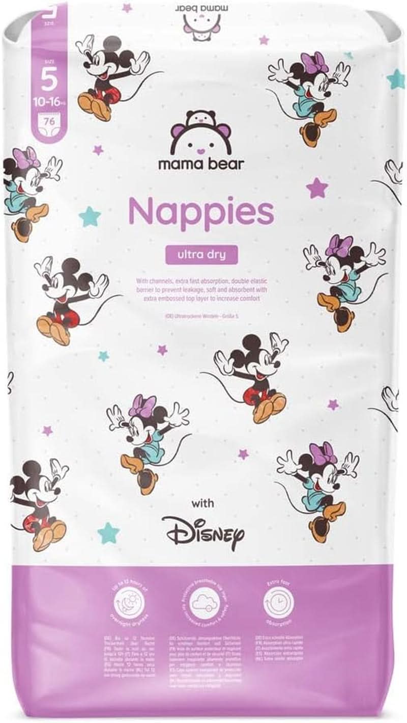 Mama Bear Disney Ultra Dry Pañales Talla 4 (8-14kg), Blanco, 84 Piezas (1 Paquete) Naty Shop Talla 5 (10-16kg) Paquete Individual