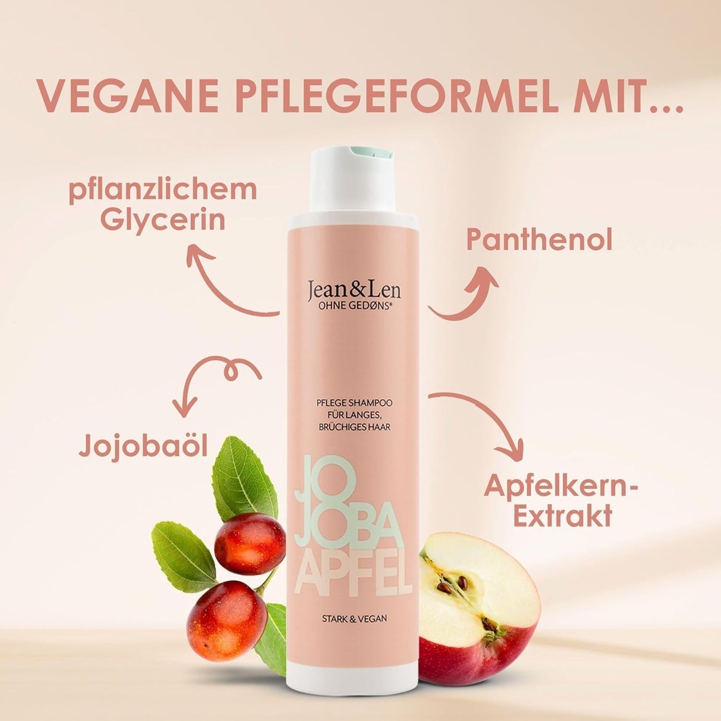 Jean & Len Care Shampoo Jojoba & Apple, nutre el cabello largo y frágil, 300 ml Ducha y baño Jean & Len