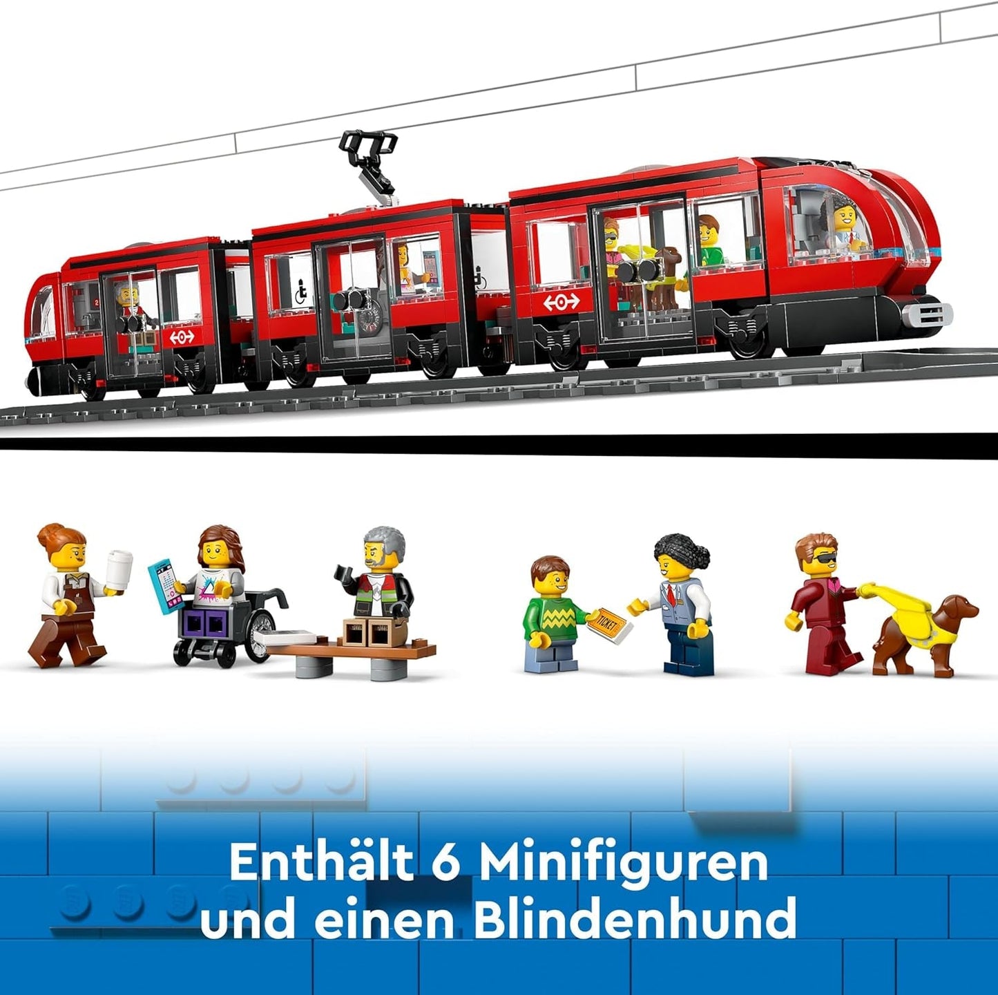 Tranvía LEGO City con estación, idea de regalo para fanáticos de los vehículos de juguete a partir de 7 años, con 6 minifiguras y un perro guía para juegos de rol, juguete de construcción 60423 Juegos de construcción Besuche den LEGO-Store