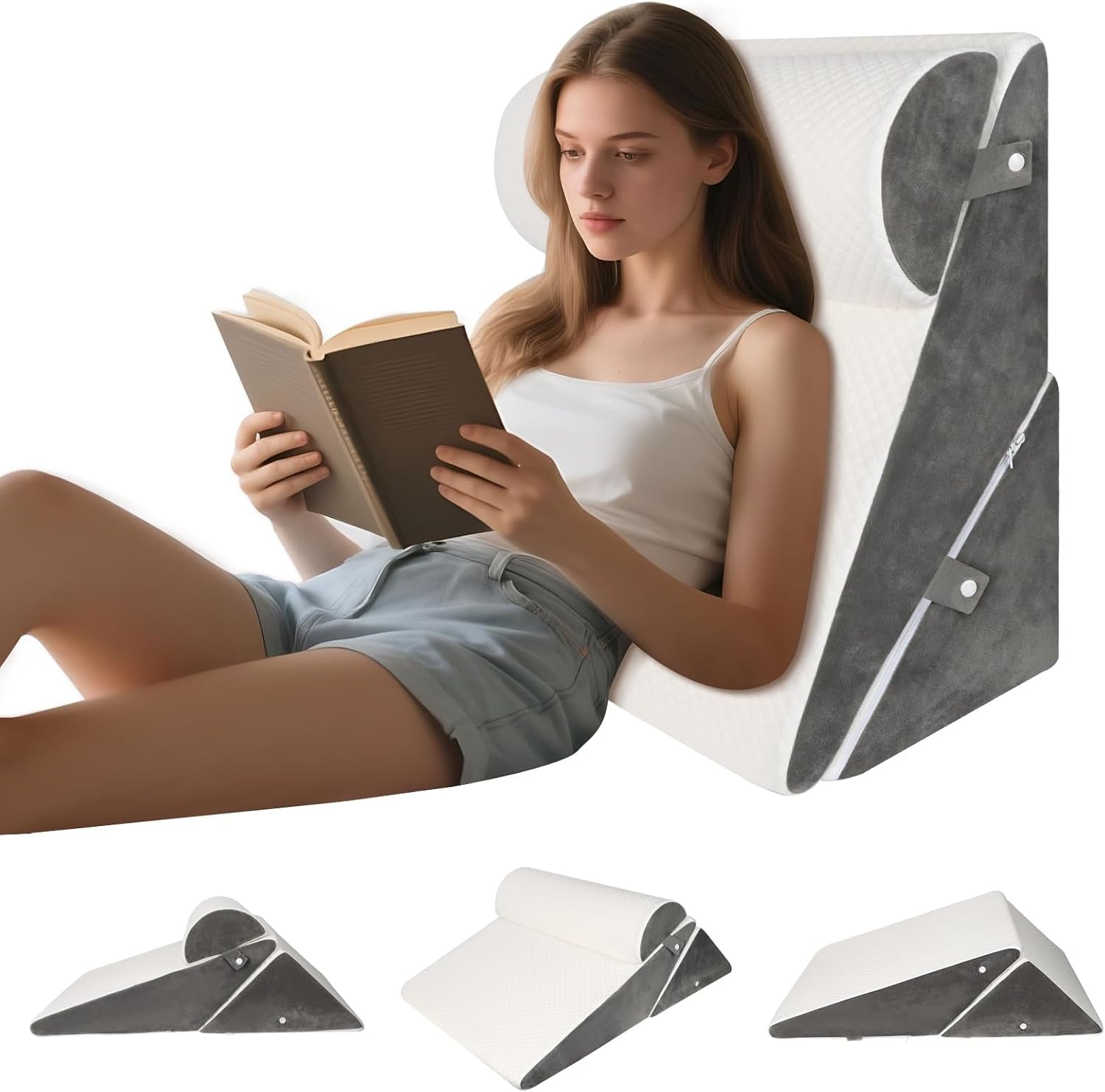 Almohada de cuña ajustable para cama, almohada de lectura para cama y sofá, almohada de espuma para reflujo, almohada para la espalda, apnea del sueño, lectura, elevación del sueño, almohada para las piernas, dolor de espalda, ronquidos