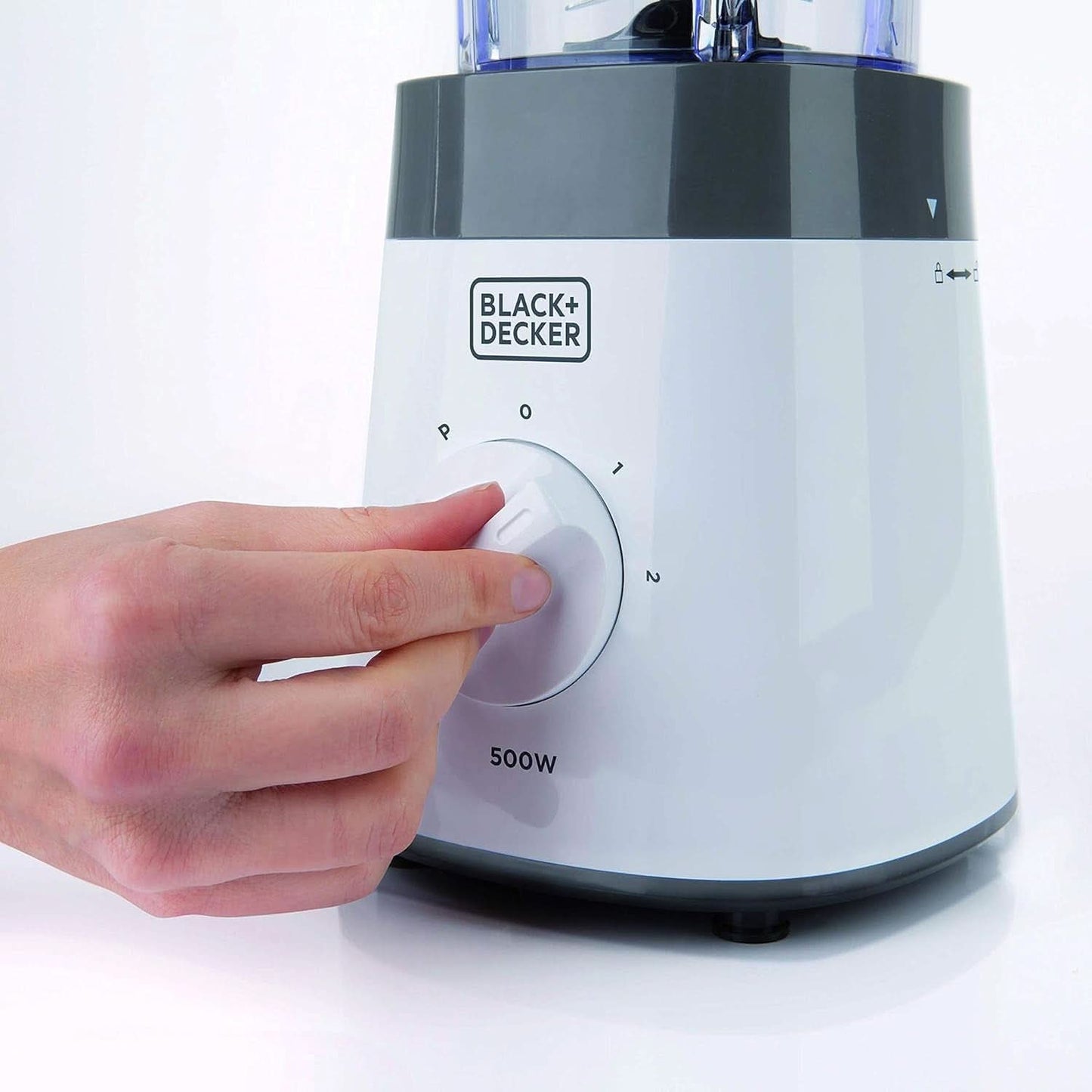 BLACK+DECKER Batidora de pie | 500W | 2 velocidades | Función de pulso | Glaskrug | 1,5 litros | Edelstahlmesser Mit 4 Klingen | Herausnehmbar Und Leicht Zu Reinigen | Cocina Weiß Und Grau Tienda Naty