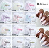 GZMAYUEN 12 colores pegatinas de uñas francesas 3D pegatinas de uñas de Color degradado francés autoadhesivas accesorios de diseño de uñas
