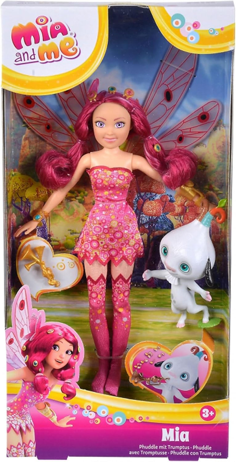 Simba 109483042 Muñeca disfrazada de Mia and Me, Phuddle con Trumptus, elfo con alas y piernas móviles, 6X pinzas para el pelo, 2X pulsera, a partir de 3 años, multicolor, 23 cm Naty Shop Muñecas