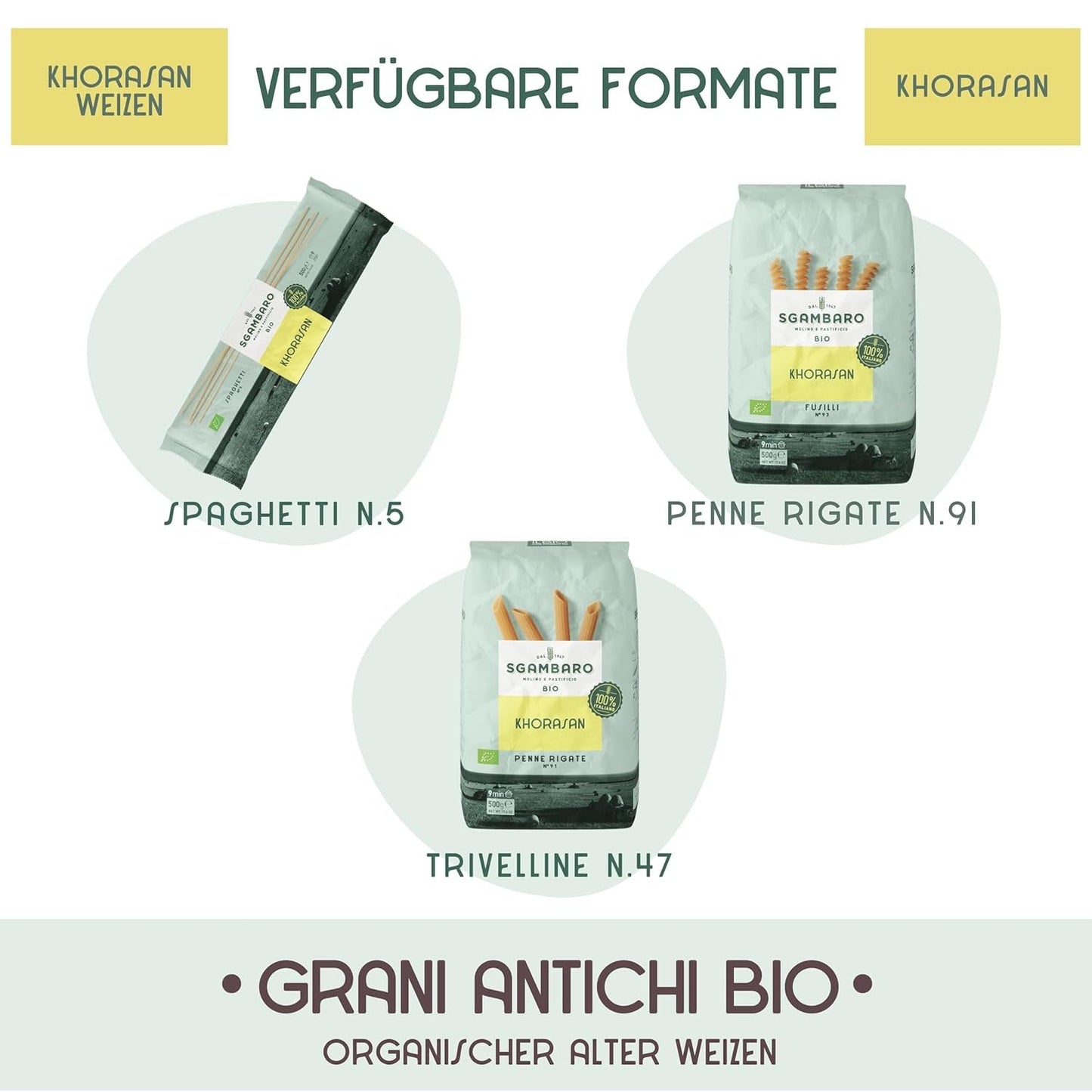 Pasta de espagueti ecológica núm. 5 - 500 g de trigo Khorasan – Trigo antiguo, rico en proteínas, 100% cultivado en Italia – Versátil en la cocina y rico en nutrientes