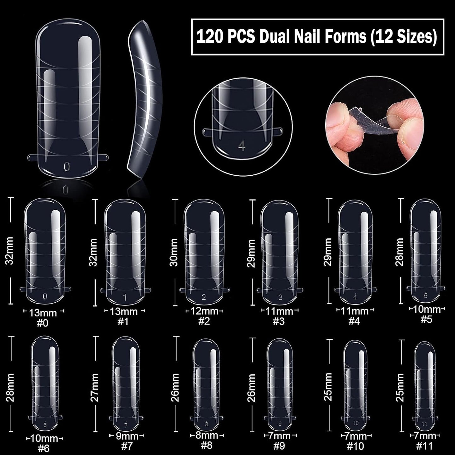 Juego de formas de uñas de 120 piezas, extensiones de uñas, formas de uñas de gel, juego de formas de uñas con cepillo de doble cabeza y lima de uñas con clips, para uñas de gel