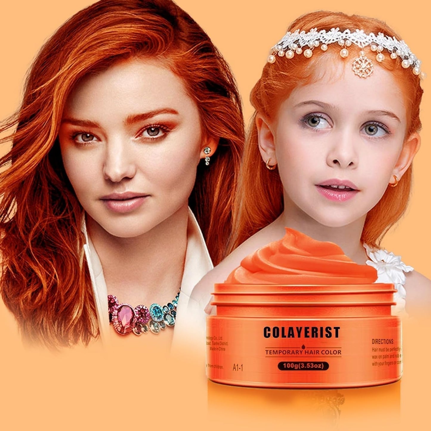 COLAYERIST Color de cabello negro lavable temporal Cera de color de cabello para hombres y mujeres Máscara de cabello para fiesta o cosplay Productos de color de cabello sin desorden Tinte para el cabello Naty Shop Naranja