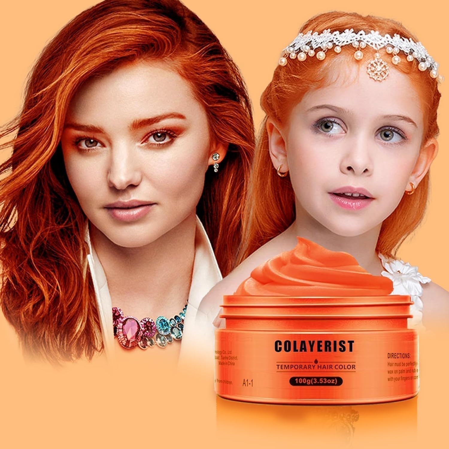 COLAYERIST Color de cabello negro lavable temporal Cera de color de cabello para hombres y mujeres Máscara de cabello para fiesta o cosplay Productos de color de cabello sin desorden Tinte para el cabello Naty Shop Naranja