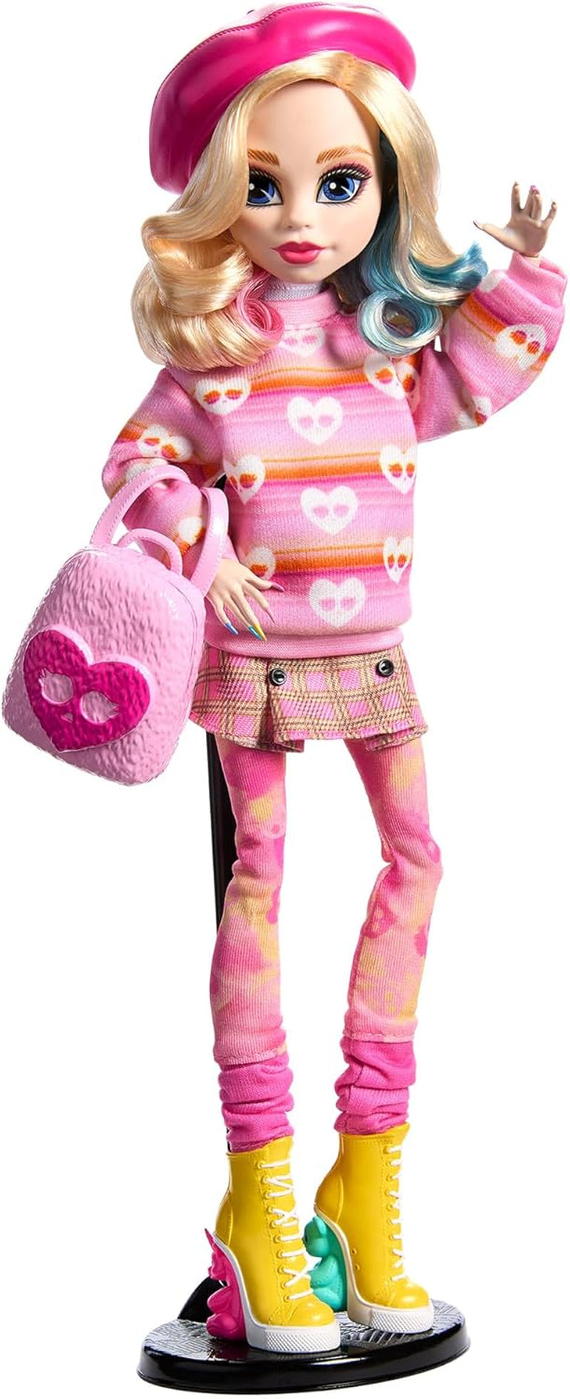 Muñeca Monster High Wednesday y accesorios Figura coleccionable de Enid Sinclair rosa con boina y mochila Soporte para muñecas HXJ05