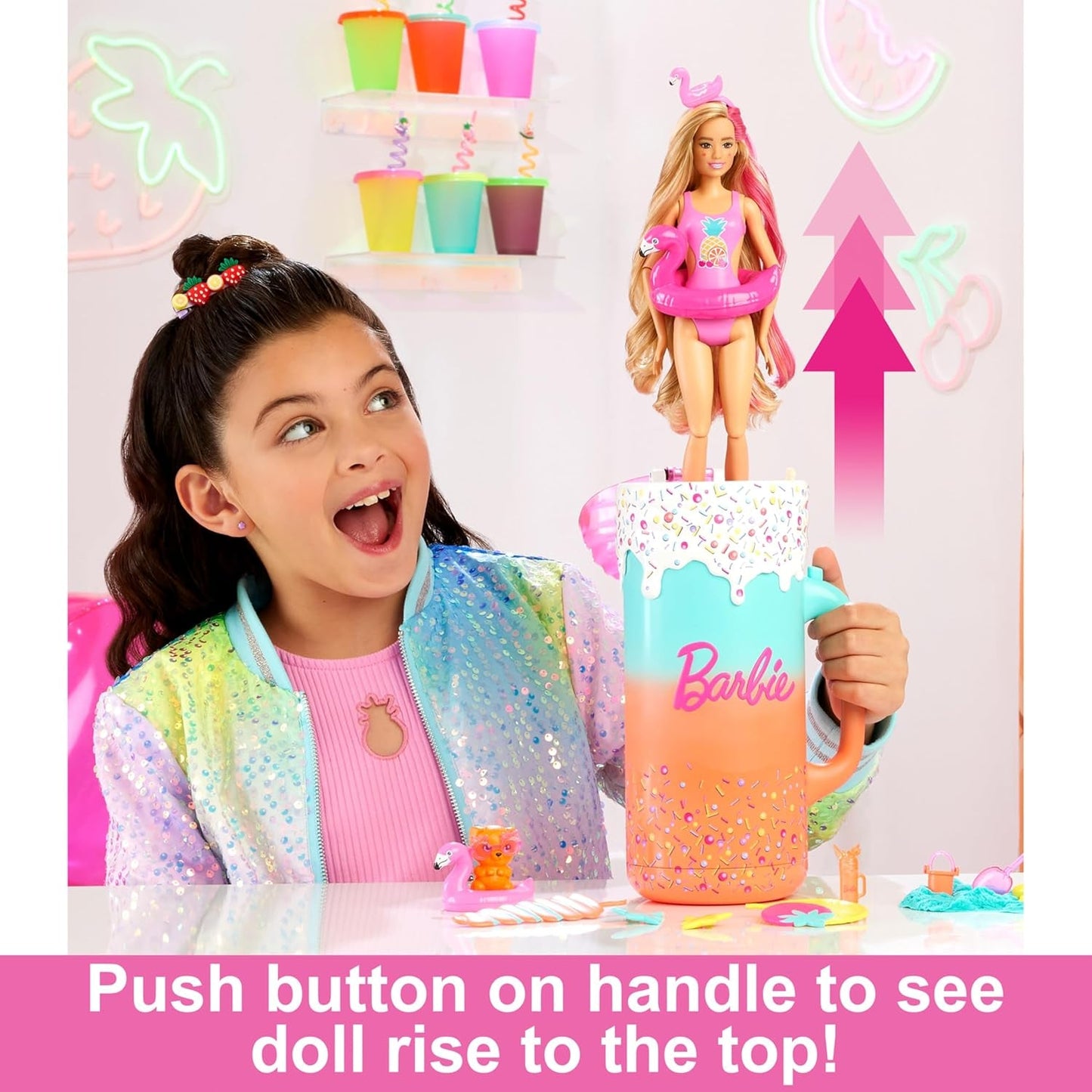 BARBIE Pop Reveal Rise & Surprise Set de regalo: más de 15 sorpresas, incluida 1 muñeca Barbie, accesorios de playa para diversión lúdica y frutal para niños de 3 años en adelante, HRK57