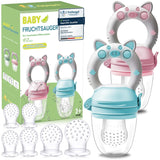 Chupetes de Frutas para Bebé, Pack de 2 Chupetes de Frutas para Bebés de 3 Meses en adelante Versión Mejorada 2023, Chupetes Rellenables, Chupetes de Gachas, Chupetes de Frutas para Bebés, Sin BPA, 8 Tetinas de Silicona en 3 Tamaños