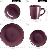 Vajilla moderna para 6 personas con borde de latón, servicio combinado en forma de taza sin borde de 24 piezas, lavanda
