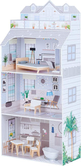 Teamson Kids Olivia's Little World Casa de muñecas gigante con muebles y accesorios, casa de muñecas de madera, juego de 3 niveles para muñecas de 30 cm, a partir de 3 años