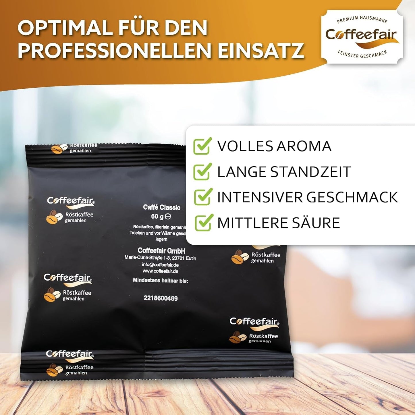 Café filtrado Coffeefair Caffe Classic 80 x 60 g de café molido, calidad gastronómica, ligeramente tostado, equilibrado y con cuerpo, para café espresso filtrado