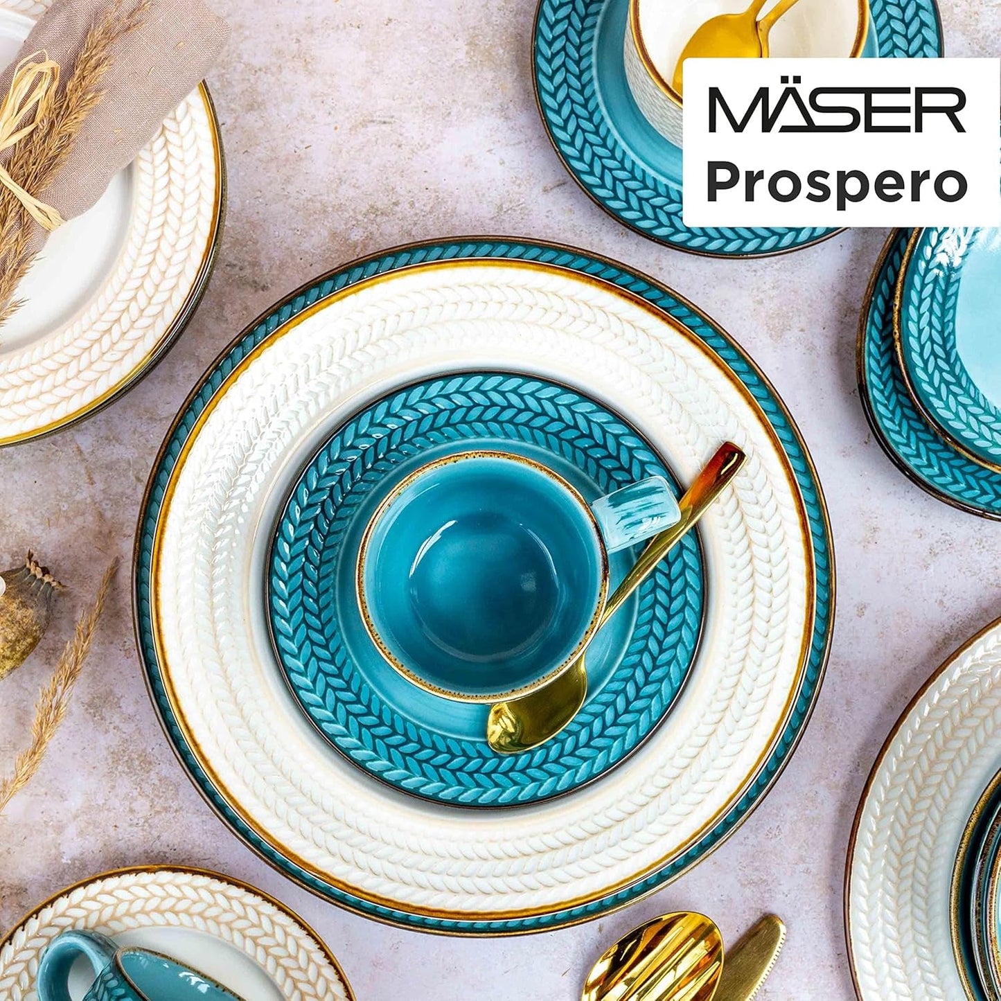 Prospero Juego de café Premium para 4, Calidad de Restaurante, Servicio de café Moderno de 12 Piezas en un Estilo Vintage único, Porcelana Duradera, Azul