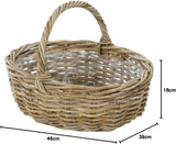 Cesta de flores de ratán Dehner con asa, aprox. 46 x 39 x 18 cm, tejido de ratán, gris/marrón