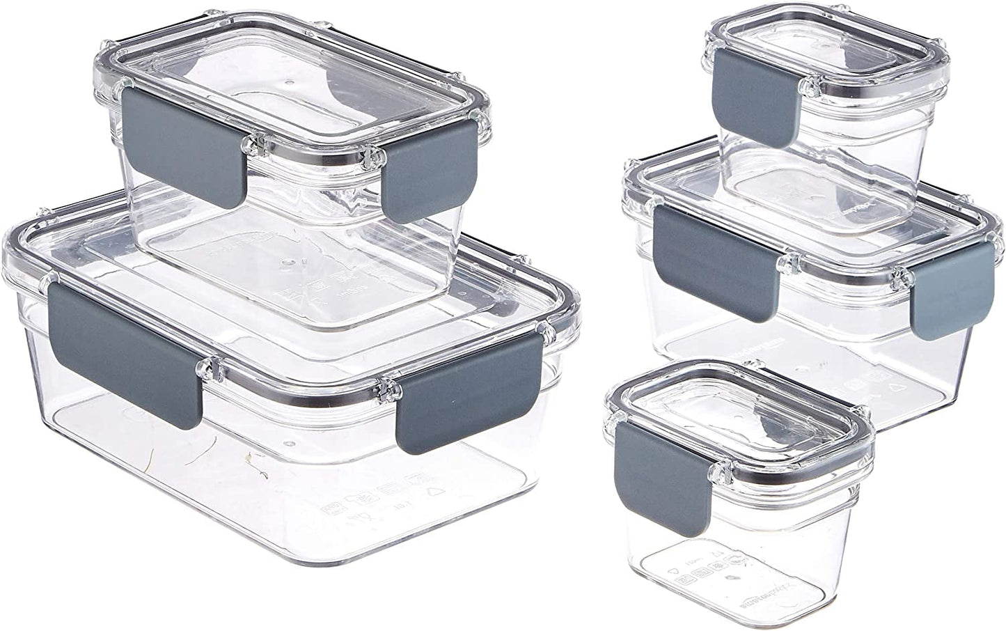 Amazon Basics Lata Tritan para mantener la frescura con cierre, paquete de 11, (11 cajas + 11 tapas), transparente Cajas de almacenamiento de alimentos Naty Shop Paquete de 10