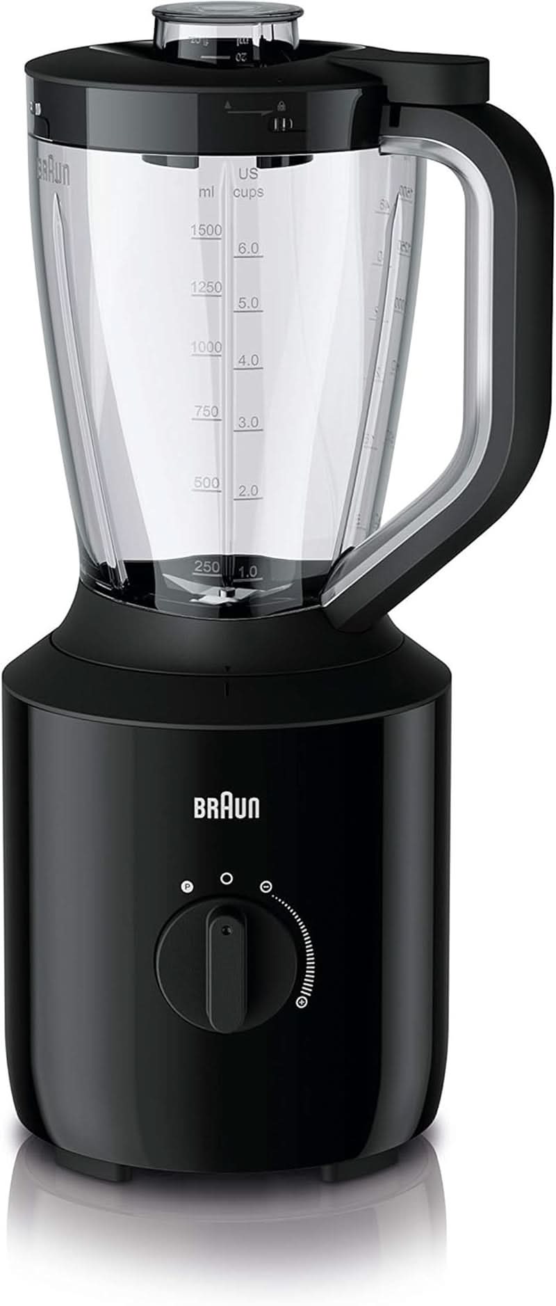 Braun Powerblend 3 JB 3150 BK Batidora con base - 1,5 L Glas-Mixaufsatz, Küchenhelfer Zum Zerkleinern, Pürieren & Mixen, 800 Watt, Schwarz Kitchen Naty Shop Schwarz Single